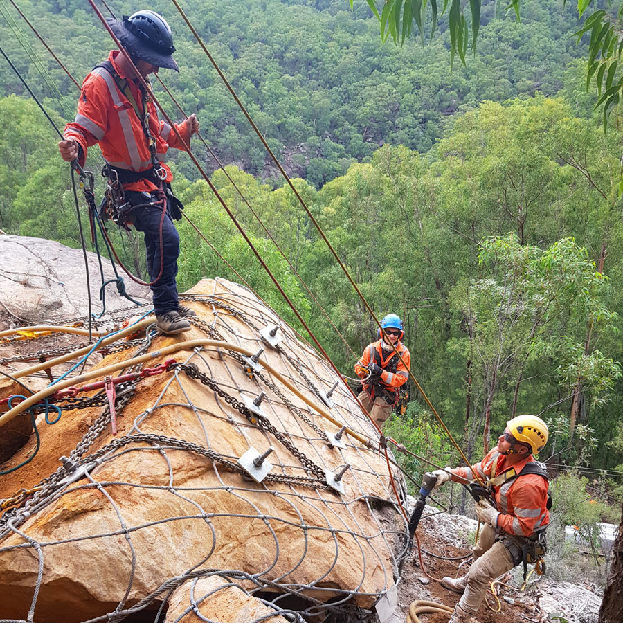 Standby Rescue - Industrial Rope Access - Geotechnical Rope Access Services - Rock Scaling - Rock Scaling - Rock Removal - Rock Meshing - Rock Bolting - Geologist Support - Geologist Mapping - Inspections - Hazard Reports - Devegetation